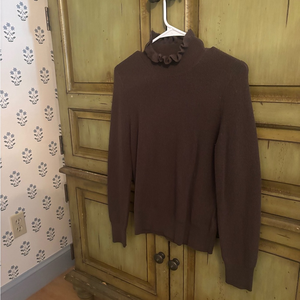 J. Crew Brown Sweater with Ruffle Neck